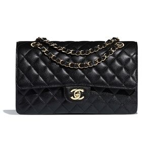 CHANEL Classic Handbag Black Grained Calfskin/Gold